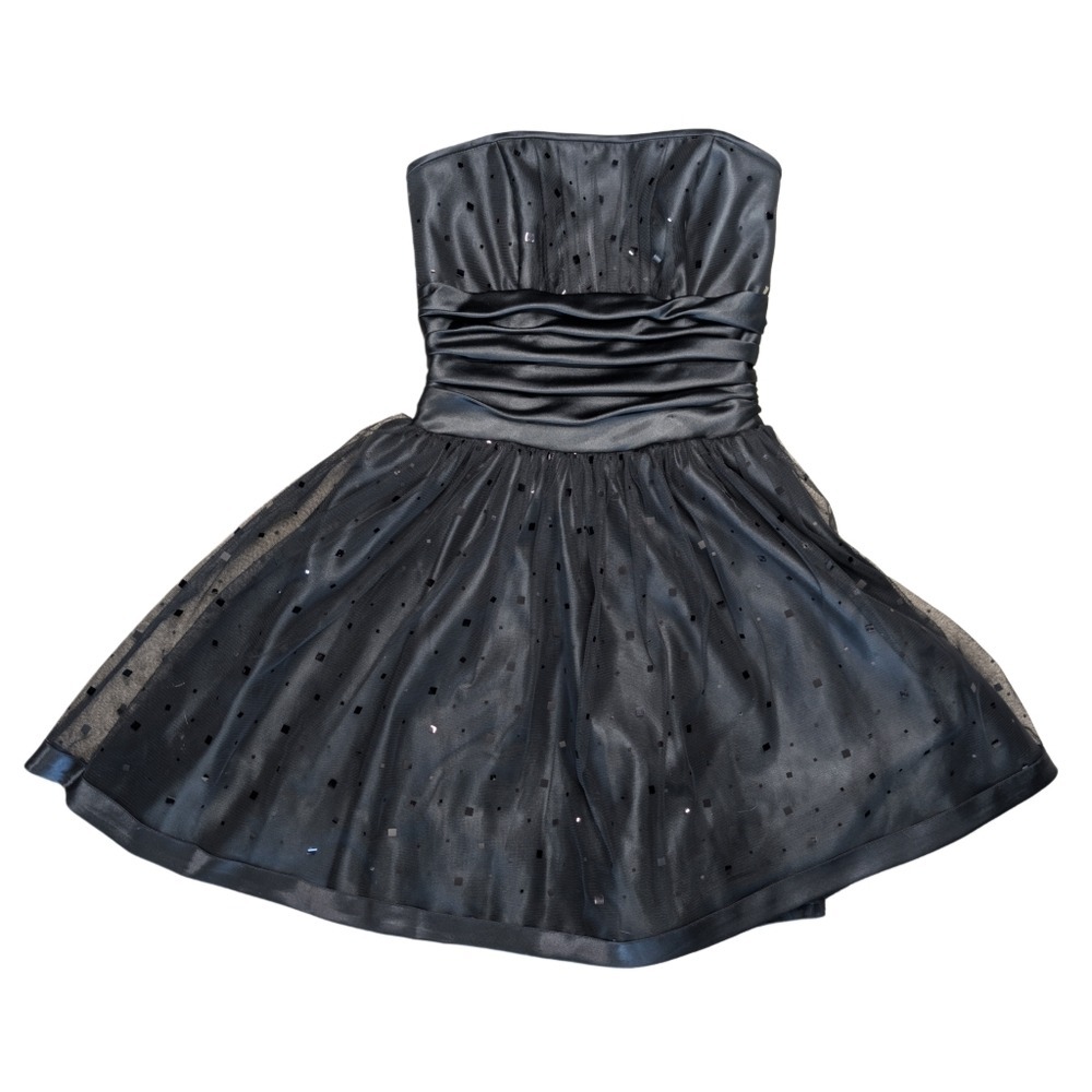 Vintage Jessica McClintock Gunne Sax Size 3 Black Strapless Sequin Party Dress